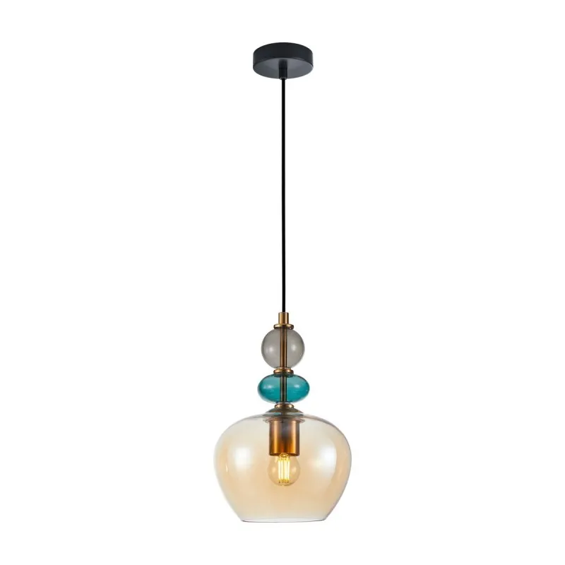 Lampa wisząca Busco czarno‑złota z bursztynowym szklanym kloszem nowoczesna Bestseller