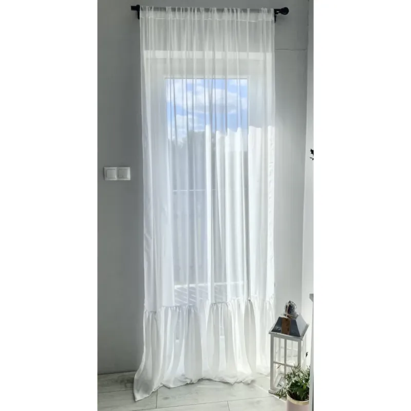 Firana Zasłona Z Ozdobną Falbanką Szyfonowa Do Salonu Na Okno Biała 250X140 Cm - Niska cena