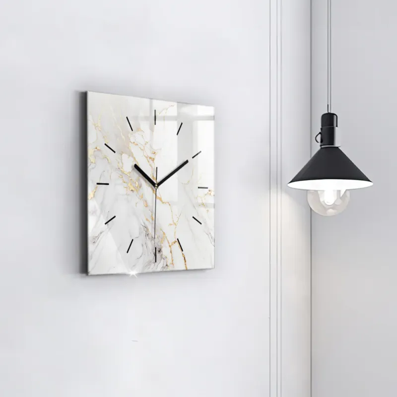 Zegar ścienny Marmur Biało-Złoty, 30x30 cm - Darmowy zwrot