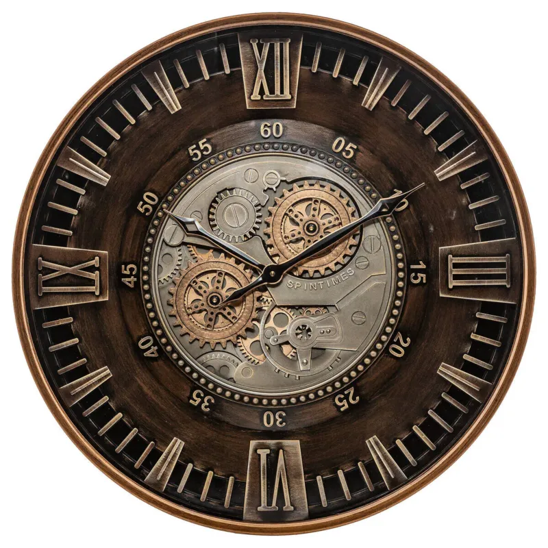 Szybka dostawa Zegar w stylu retro z widocznym mechanizmem YONI, Ø 59 cm -