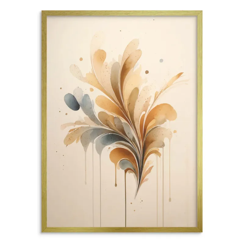 Oferta czasowa Beżowy Plakat Boho w Złotej Ramie Akwarela Minimalistyczna Abstrakcja Liść -