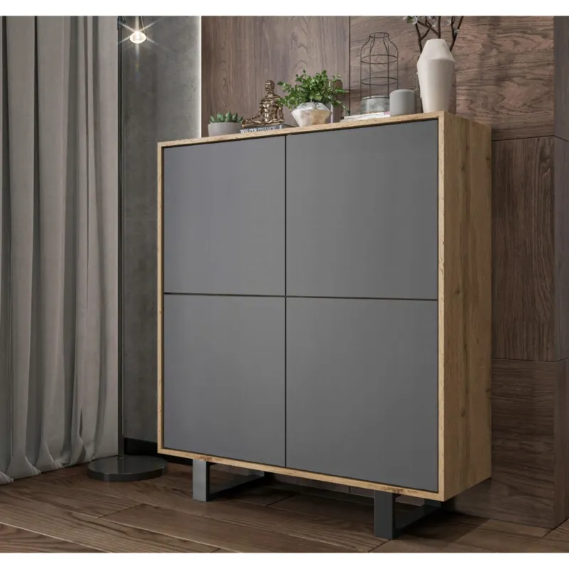 Wyprzedaż Industrialna Komoda Loft Szafka RTV Dąb Wotan Grafit MAT 113 cm -