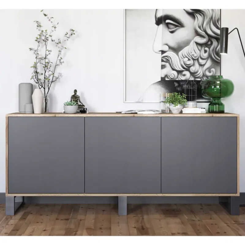 Komoda Loft Szafka RTV Industrialna Dąb Wotan Grafit MAT 168 cm - Dostępne od ręki