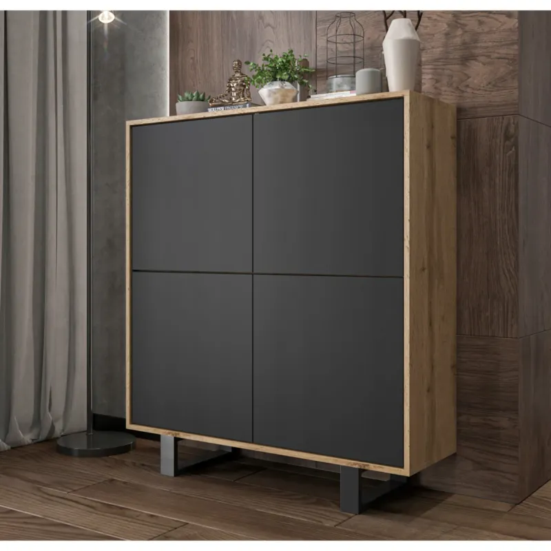 Industrialna Komoda Loft Szafka RTV Dąb Wotan Czarny MAT 113 cm - Kup teraz