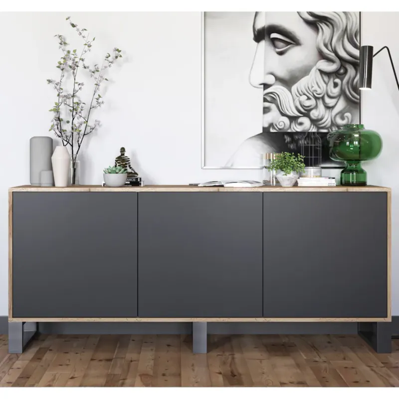 Szybka dostawa Komoda Loft Szafka RTV Industrialna Dąb Wotan Czarny MAT 168 cm -