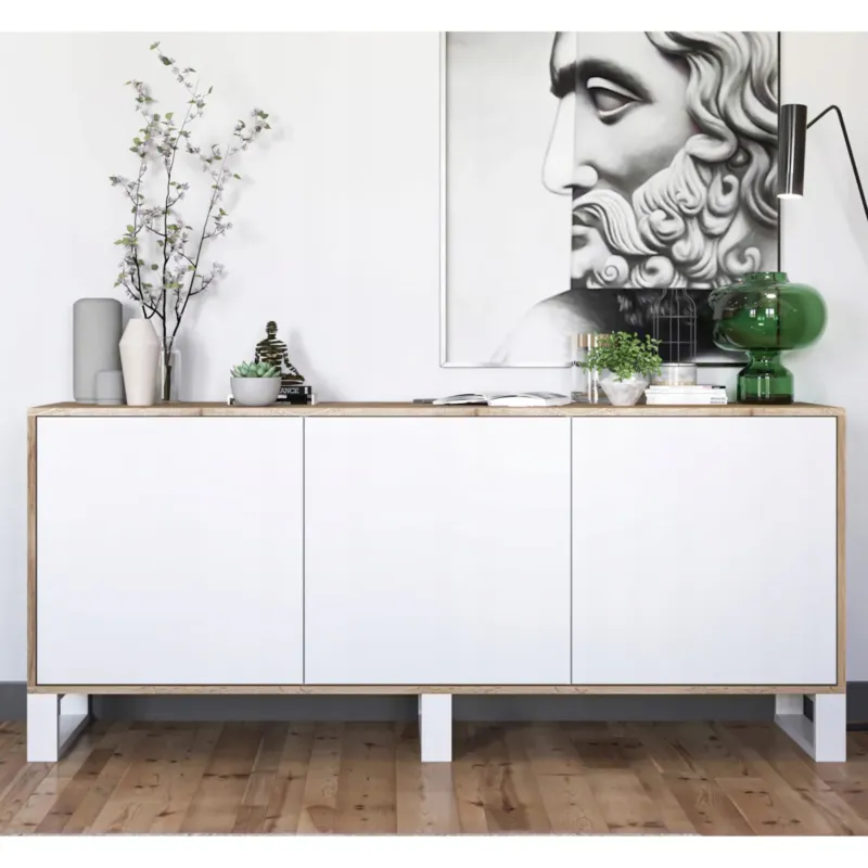 Zamów dziś Komoda Loft Szafka RTV Industrialna Dąb Wotan Biały MAT 168 cm -