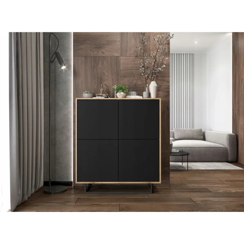 Komoda Loft Szafka RTV Loft Dąb Wotan Czarny MAT 113 cm - Wybór klientów