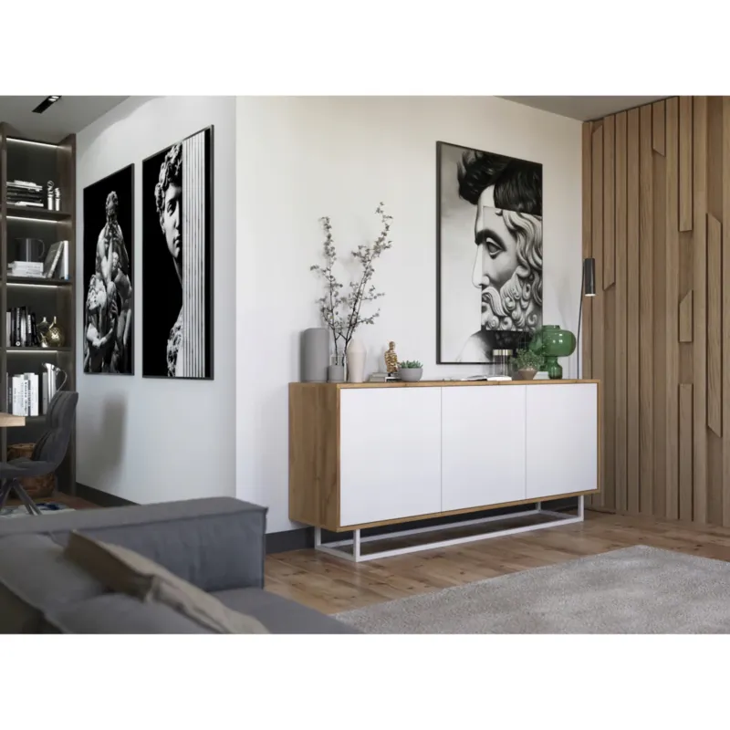 Komoda Loft Szafka RTV Industrialna Dąb Wotan Biały MAT 168 cm - Dodaj do koszyka