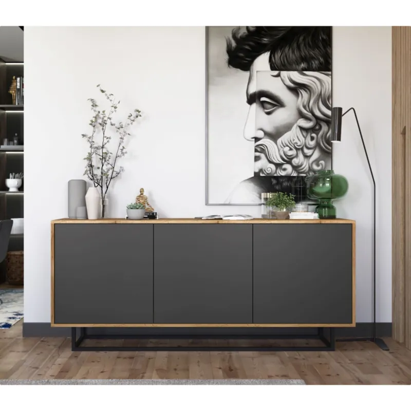 Komoda Loft Szafka RTV Industrialna Dąb Wotan Grafit MAT 168 cm - Oferta czasowa