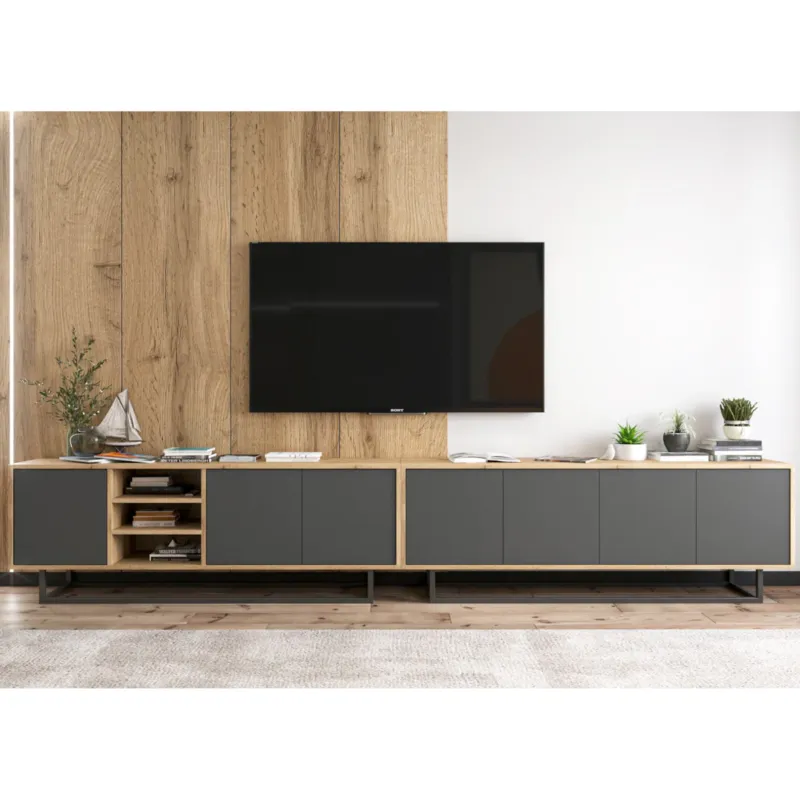 Szafka RTV Loft Komoda RTV Industrialna Grafit MAT 300 cm - Super okazja