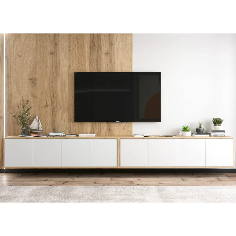 Sprawdź teraz Wisząca Szafka RTV Loft Komoda RTV Dąb Wotan Biały MAT 300 cm -