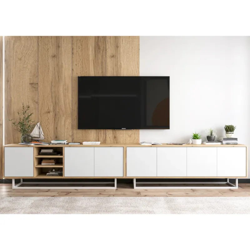 Szafka RTV Loft Komoda RTV Industrialna Biały MAT 300 cm - Bestseller