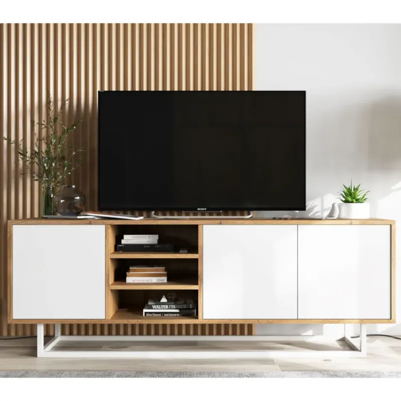 Nowy Industrialna Szafka RTV Loft Komoda RTV Dąb Wotan Biały MAT 150 cm -