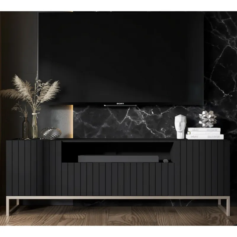 Super okazja Szafka RTV Glamour Nowoczesna Komoda RTV Glamour Czarny Mat 150 cm -