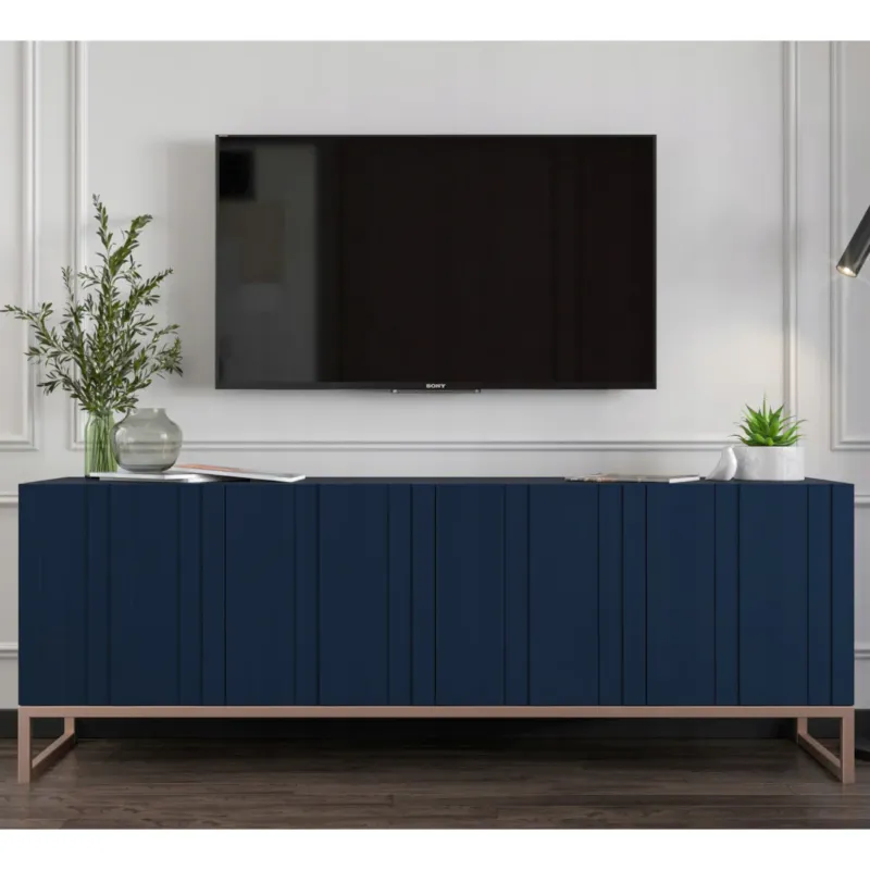 Szafka RTV Glamour Nowoczesna Komoda RTV Granatowy Mat 150 cm - Obniżka ceny
