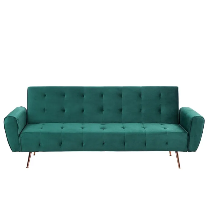 Sofa rozkładana dla 3 osób SELNES Welur Szmaragdowy - Do wyczerpania zapasów
