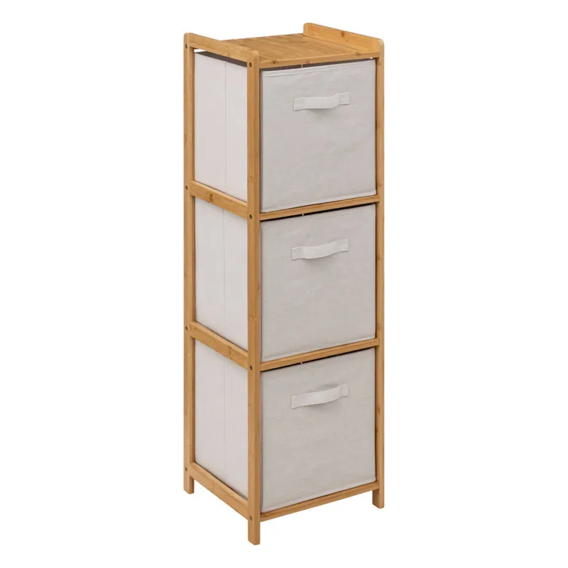 Taniej Wysoki regał bambusowy TIDY z 3 materiałowymi koszami, wys. 109,5 cm -