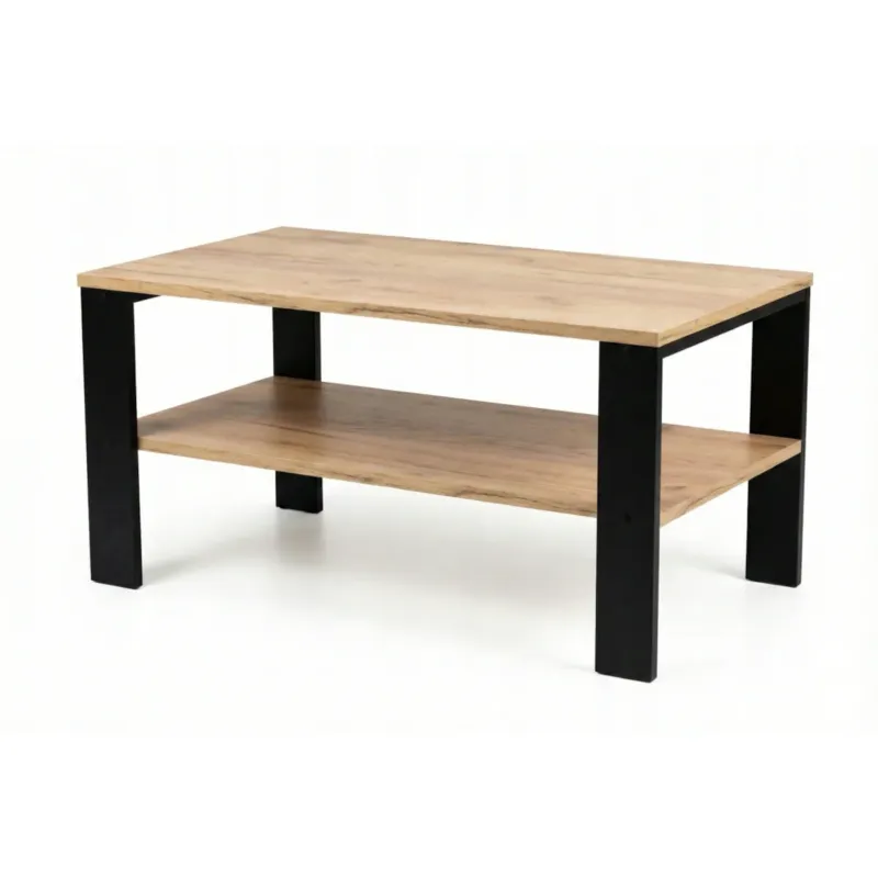 Nowość Stolik Kawowy Loft Industrialny Dąb Złoty Craft Czarny Stelaż 90X52Cm -