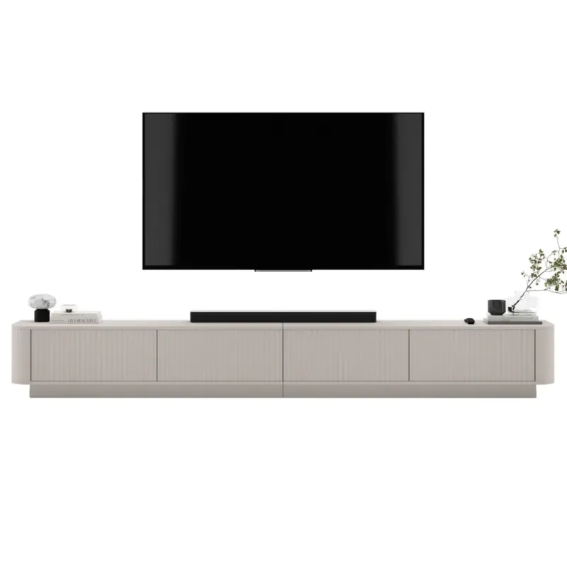 Dostępne od ręki Szafka RTV Uniwersalna 280 cm Glamour Ryflowane Fronty Kaszmir Mat Nowoczesna Komoda RTV -