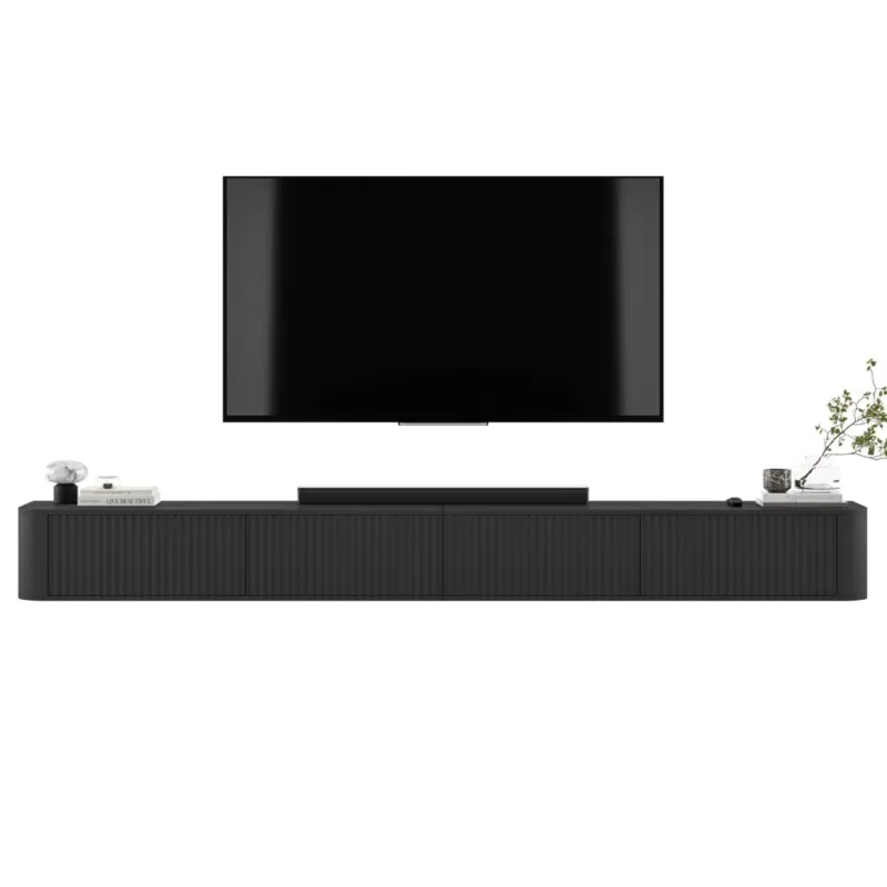 Niska cena Szafka RTV Wisząca 280 cm Glamour Czarny Mat Nowoczesna Komoda RTV -