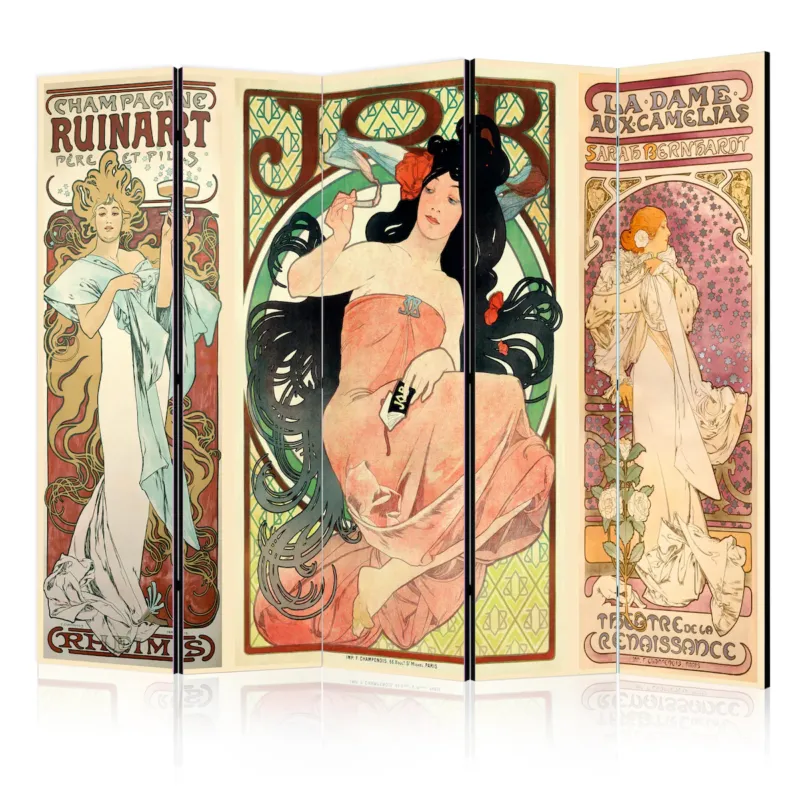 Parawan Dwustronny Alphonse Mucha. Kobiety 225x172cm - Wyprzedaż