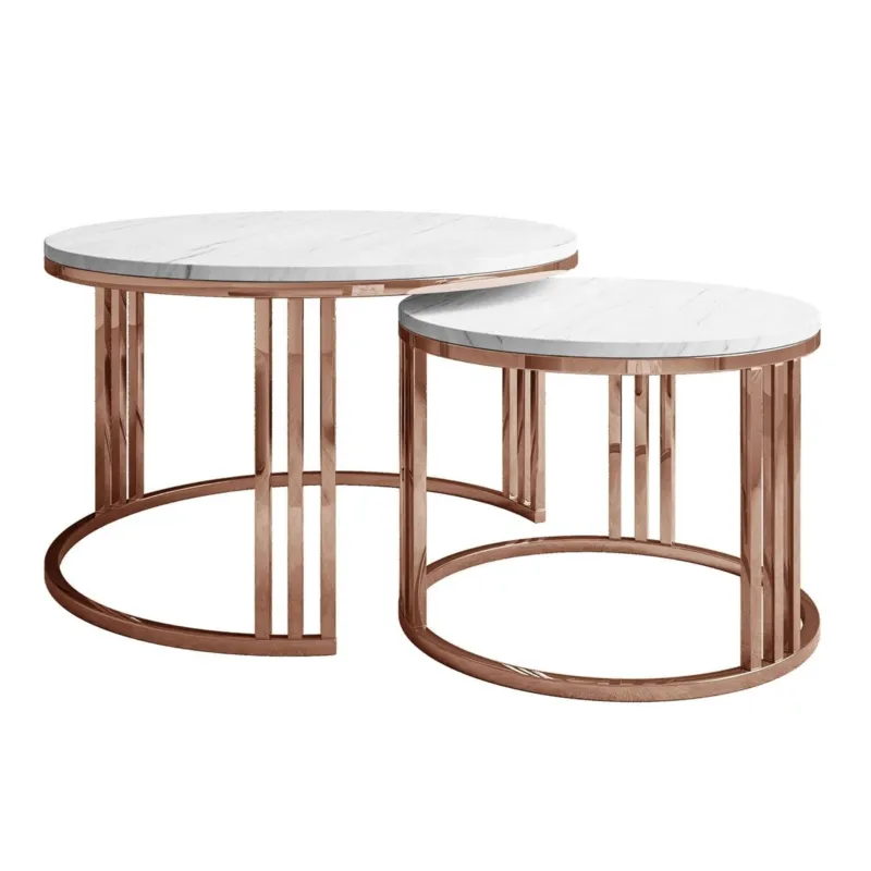 Oferta Zestaw stolików kawowych LORI 2w1 mat, miedziana podstawa, Marmur Levanto -