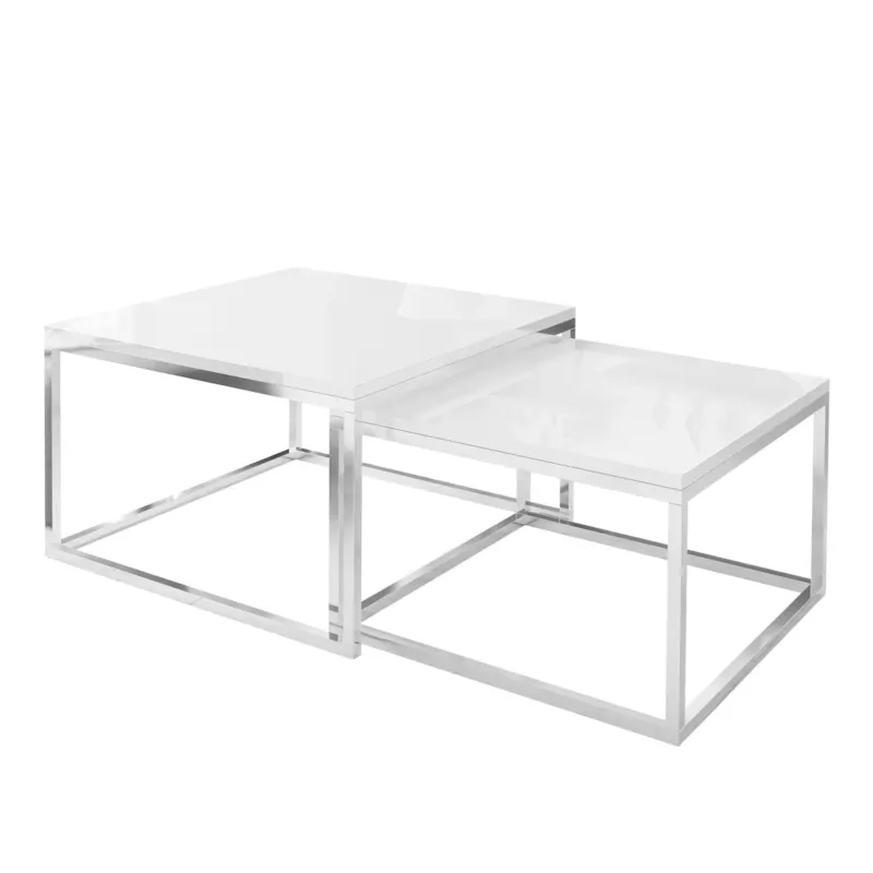 Stolik kawowy ława YOSHI 2w1 chrom biały połysk 36/42 cm - Wyprzedaż