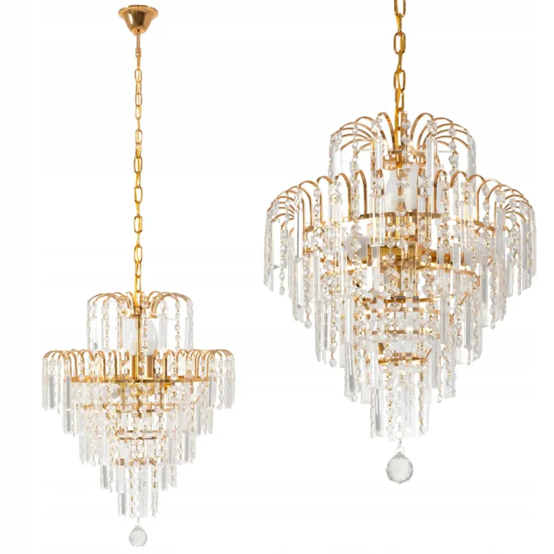 Okazja Lampa Wisząca Glamour Kryształowa Gold Złota E14 -