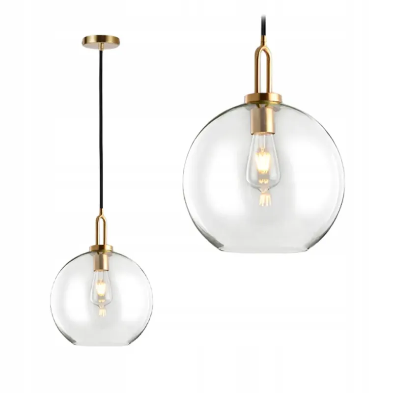 Lampa Sufitowa Wisząca Szklana E27 Kula Złota 25Cm - Popularny