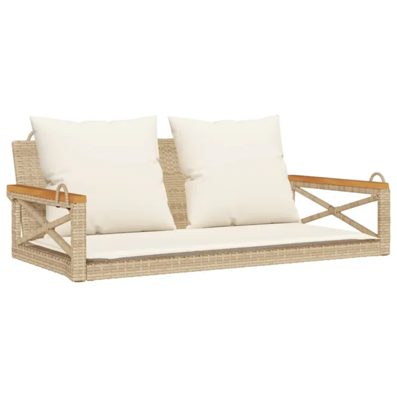 vidaXL Ławka bujana z poduszkami, beżowa, 109x62x40 cm, polirattan - Promocja