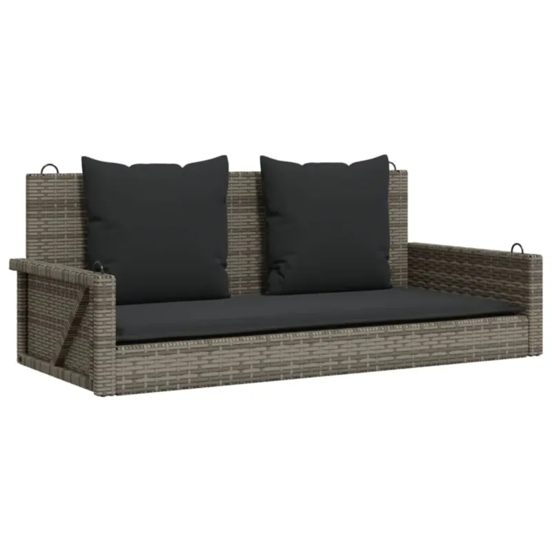 Super okazja vidaXL Ławka bujana z poduszkami, szara, 119x56x48 cm, polirattan -