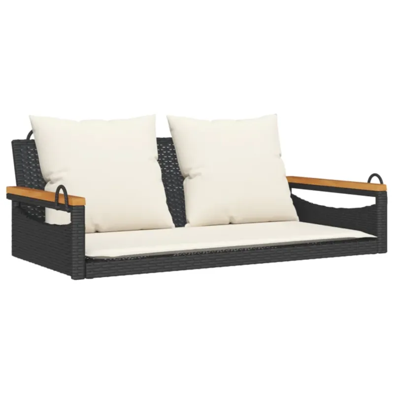 Bestseller vidaXL Ławka bujana z poduszkami, czarna, 109x62x40 cm, polirattan -