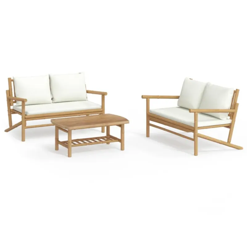 Oferta limitowana vidaXL 3-cz. zestaw mebli do ogrodu, kremowe poduszki, bambus -