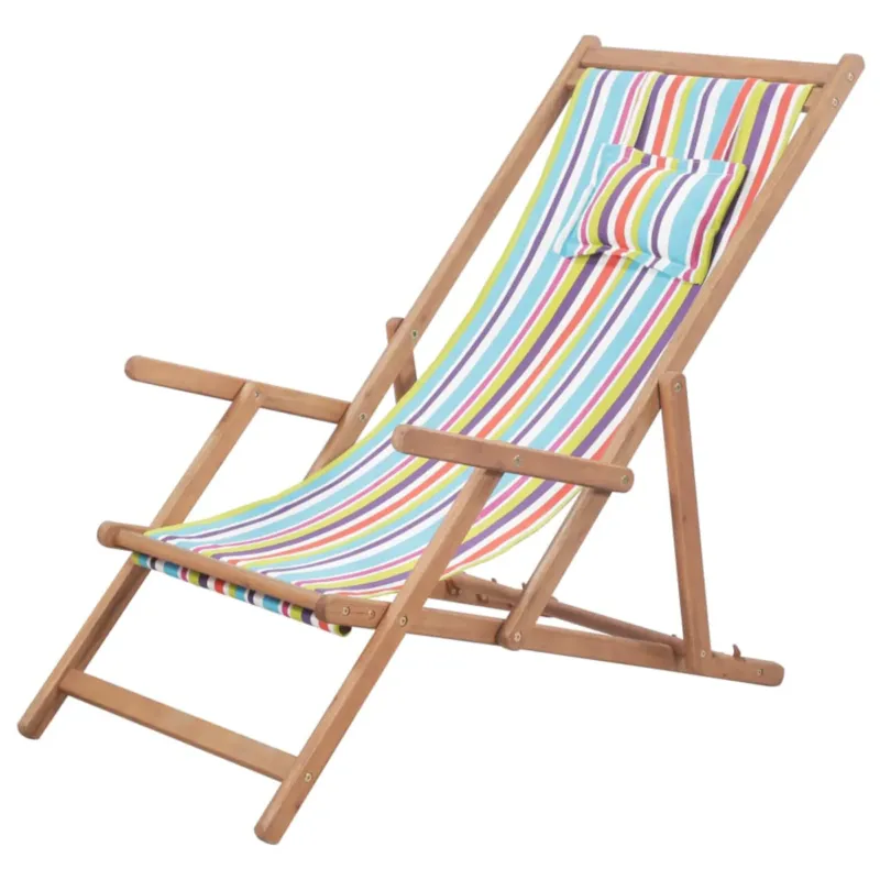 Oferta czasowa vidaXL Składany leżak plażowy, tkanina i drewniana rama, wielokolorowy -