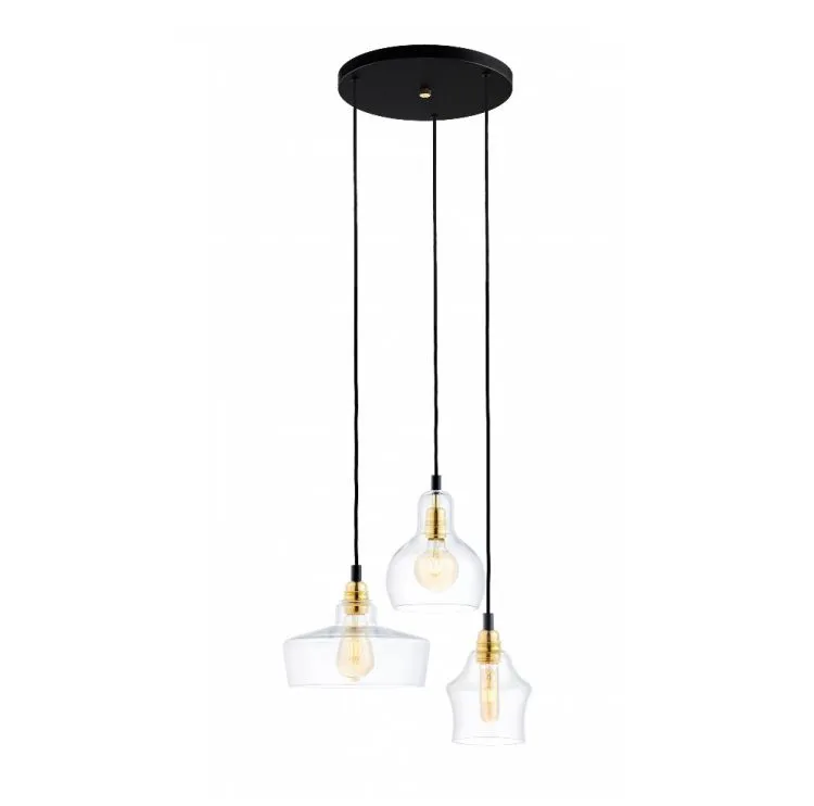 Lampa wisząca listwa 3x60W E27 230V transparentna/czarna/złota Nie przegap
