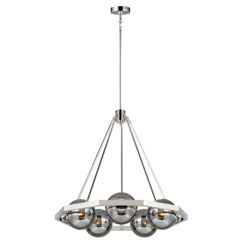 Wyjątkowa oferta Lampa wisząca Żyrandol Harper QN-HARPER5 Quintiesse 5xE14 60W Stal, Szkło dymne Polerowany nikiel