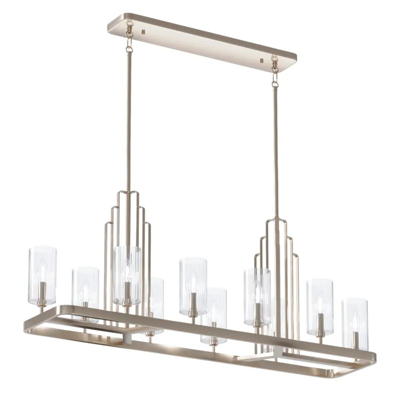 Nie przegap Lampa wisząca Żyrandol Kimrose QN-KIMROSE10-PN Quintiesse 10xE14 40W Stal, Szkło żebrowane Polerowany nikiel