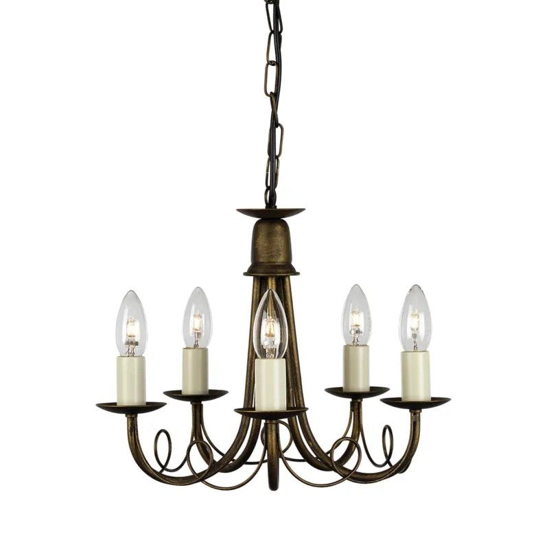 Lampa wisząca Żyrandol Minster MN5-BLK-GOLD Elstead Lighting 5x60W E14 Stal Mosiądz Zniżka