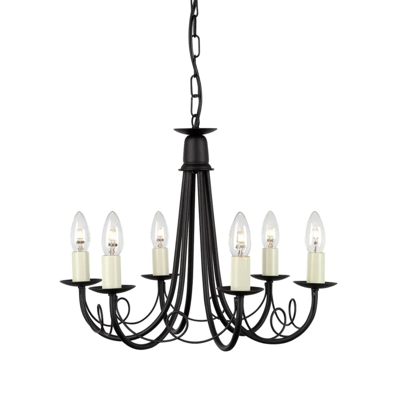 Zamów dziś Lampa wisząca Żyrandol Minster MN6-BLACK Elstead Lighting 6x60W E14 Stal Czarny