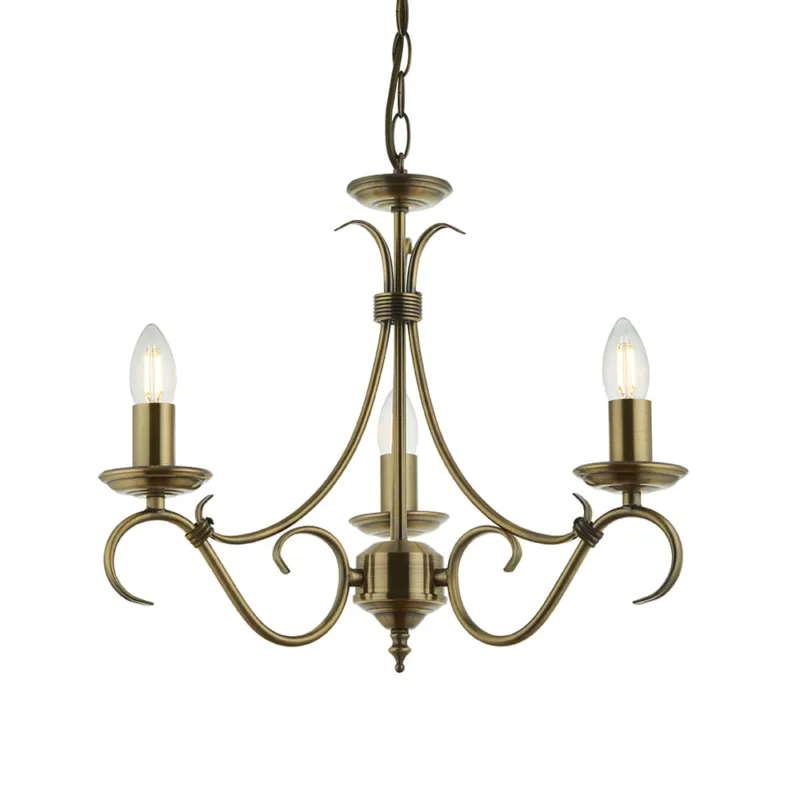 Popularny Lampa wisząca Żyrandol Endon Bernice 3x60W E14 antyczny mosiądz