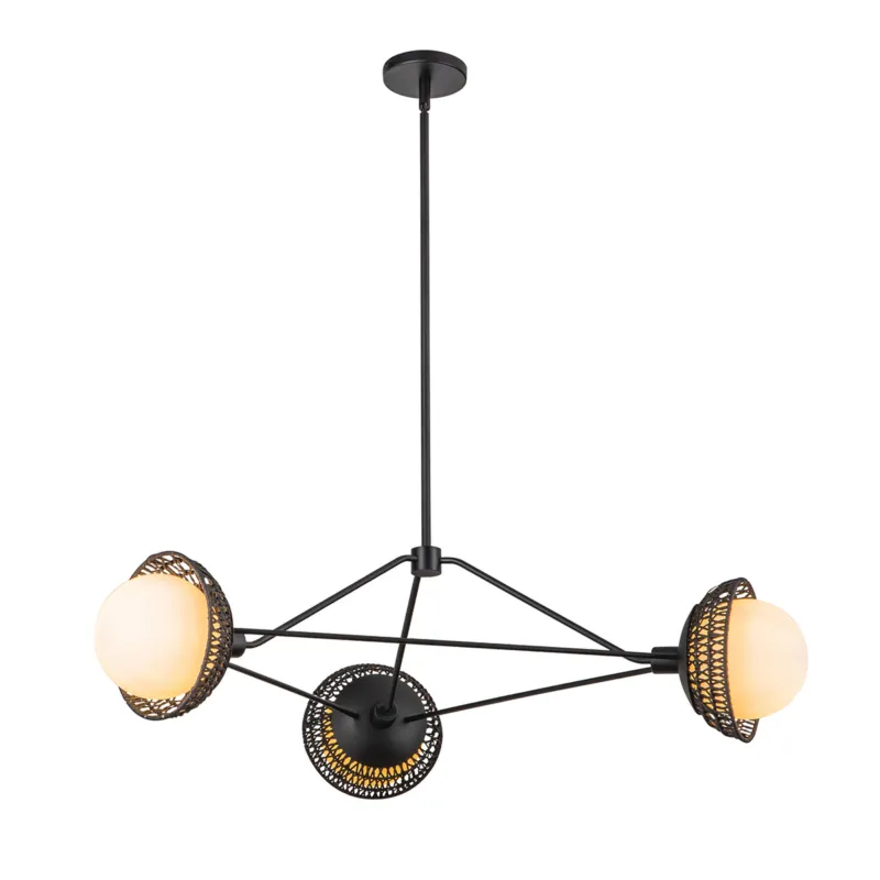 Lampa wisząca Żyrandol Perth ALM-PERTH3-BK Elstead Lighting 3xE14 40W Stal, rattan, szkło opalowe Czarny Rabat