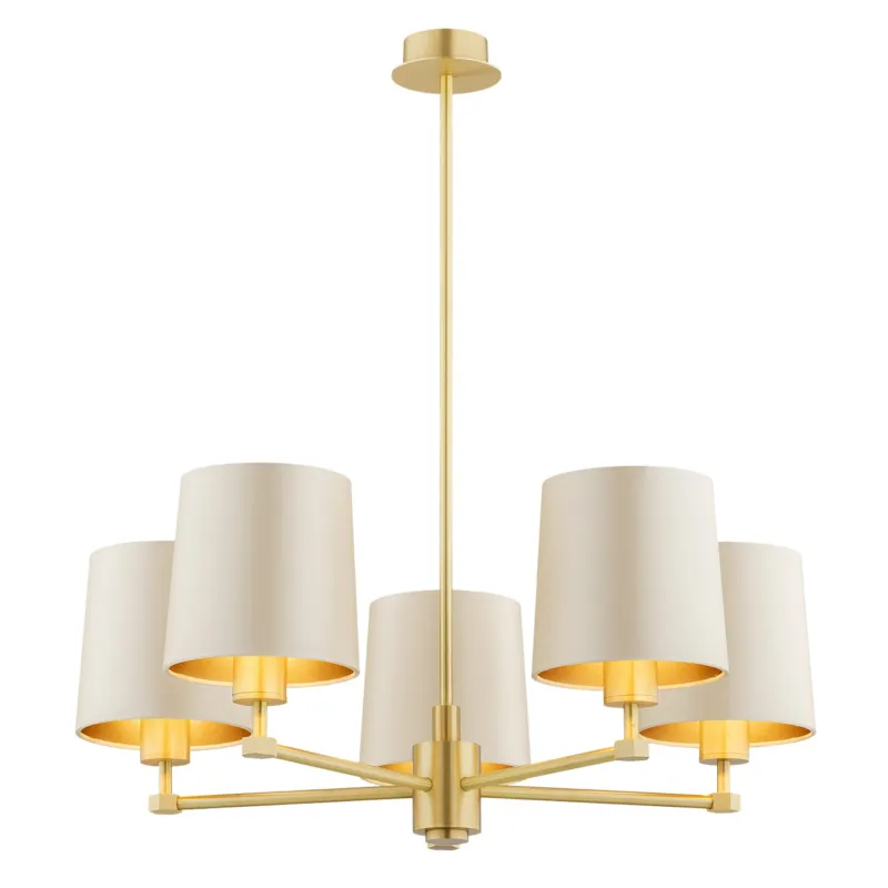 Lampa wisząca Żyrandol Princeton 2187 Argon 5xE27 15W Abażur Satynowy/ Mosiądz, Beżowy Dodaj do koszyka