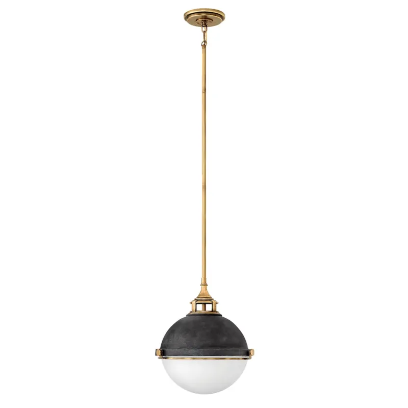 Lampa wisząca Fletcher QN-FLETCHER-P-M-AZ Quintiesse 2xE27 60W Stal, Trawione szkło opalowe Stary cynk/ Stary mosiądz Okazja