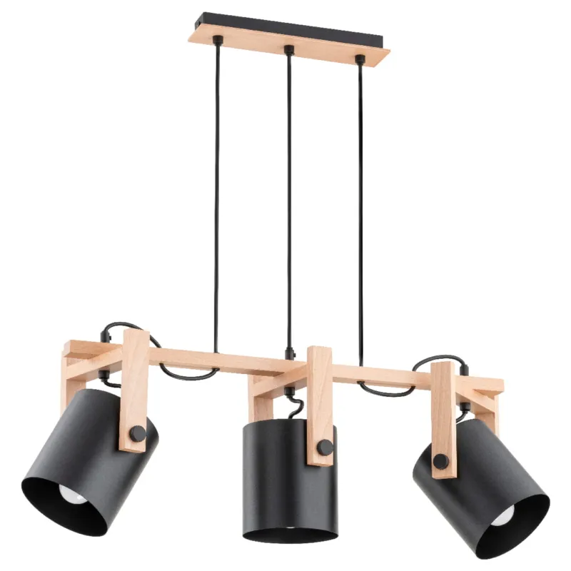 Lampa wisząca Trois 63056 Alfa 3xE27 LED Drewno/Tworzywo Czarny - Jasne Drewno Nowy