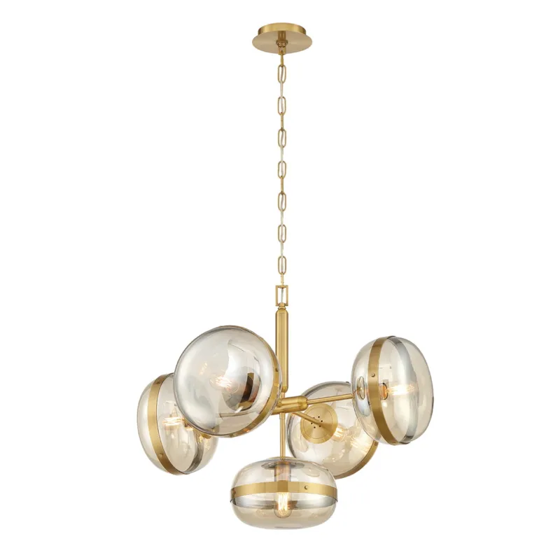 Ograniczona ilość Lampa wisząca żyrandol Nottingham QN-NOTTINGHAM-5P-AB Eurofase 5x40W E27 Stal/Szkło /Złoty/Bursztynowy