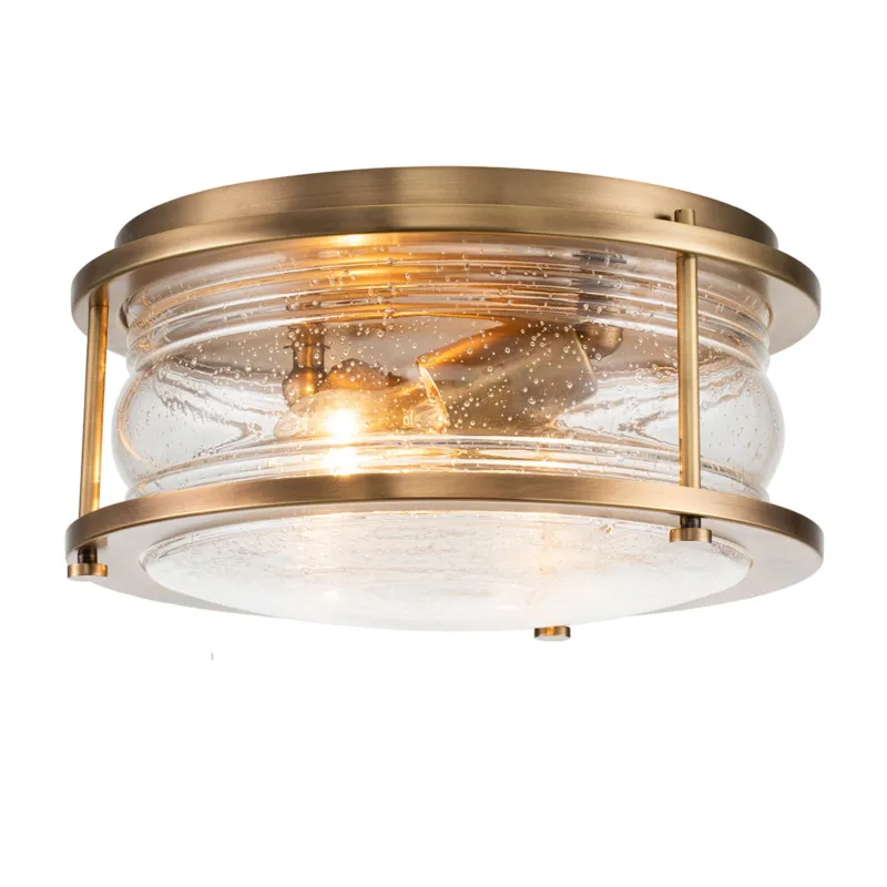 Lampa sufitowa plafon Ashland Bay QN-ASHLANDBAY-F-NBR-BATH Quintiesse 2xE27 60W Stal, Szkło z bąbelkami powietrza Naturalny mosiądz Promocja
