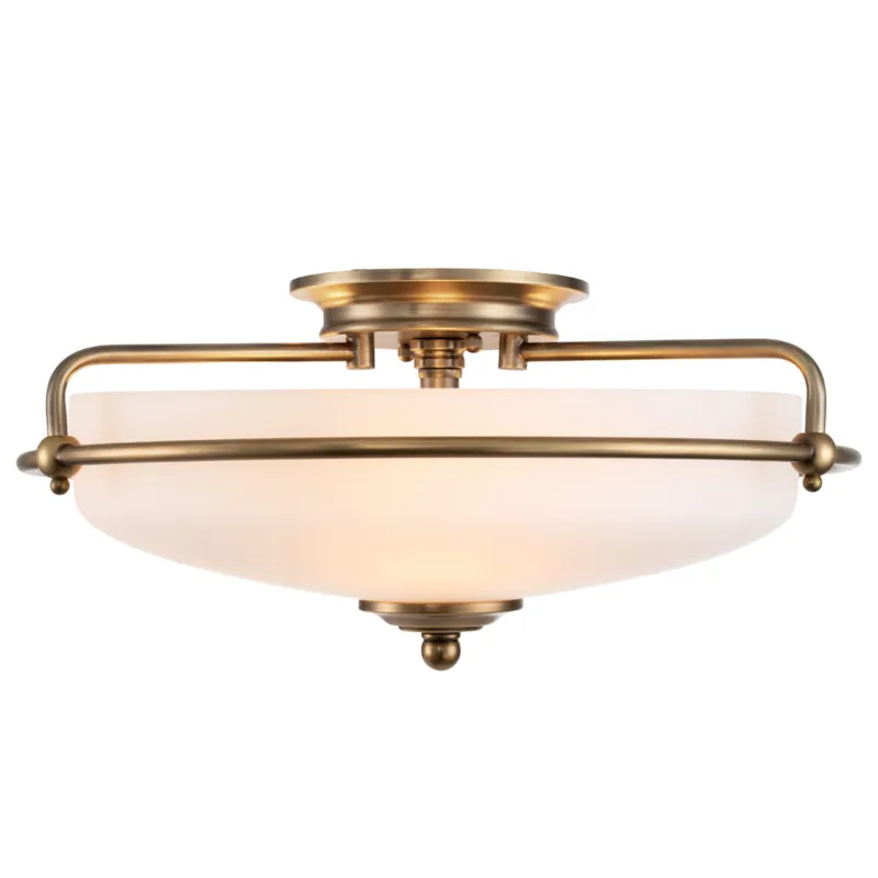 Lampa sufitowa plafon Griffin QZ-GRIFFIN-F-WS Elstead Lighting 3xE27 60 W Stal, Szkło opalowe Wyblakły mosiądz Ostatnie sztuki