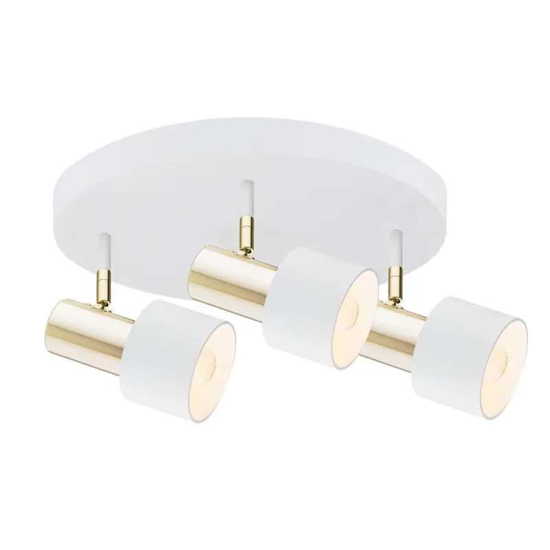 Lampa sufitowa Lampa reflektorowa Doria 6008 Argon 3xE27 15W Stal Lakierowana/ Stal Mosiądzowana, Biały/Mosiądz Szybka wysyłka