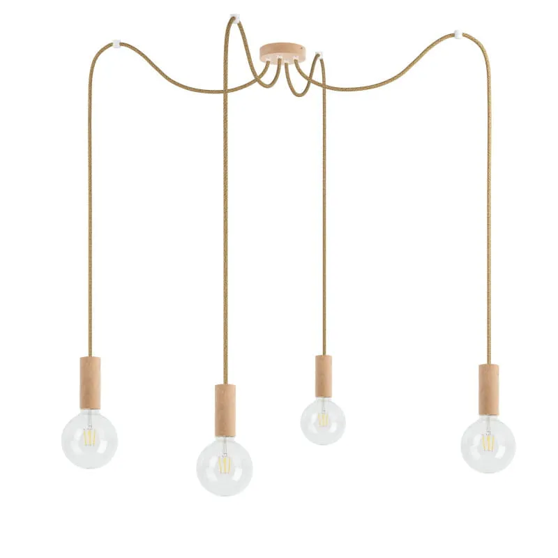 Poczwórna drewniana lampa wisząca Loft Multi Eco Line X4 TYP B - Kolorowe Kable Promocja