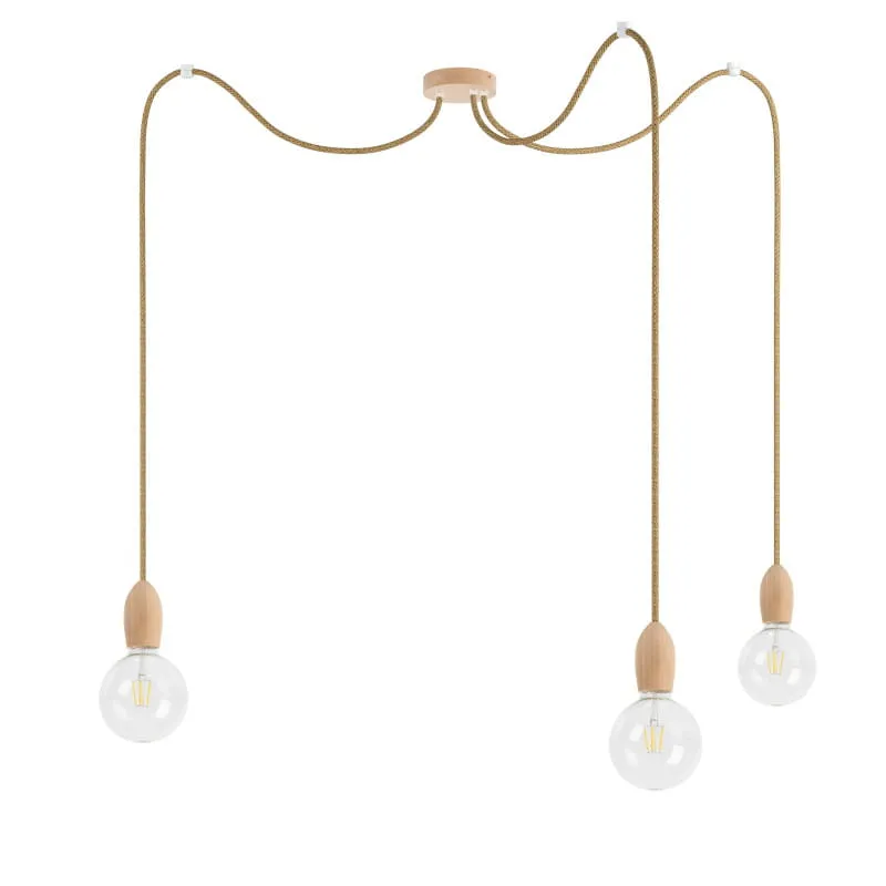Dostępne od ręki Potrójna drewniana lampa wisząca Loft Multi Eco Line X3 TYP A - Kolorowe Kable